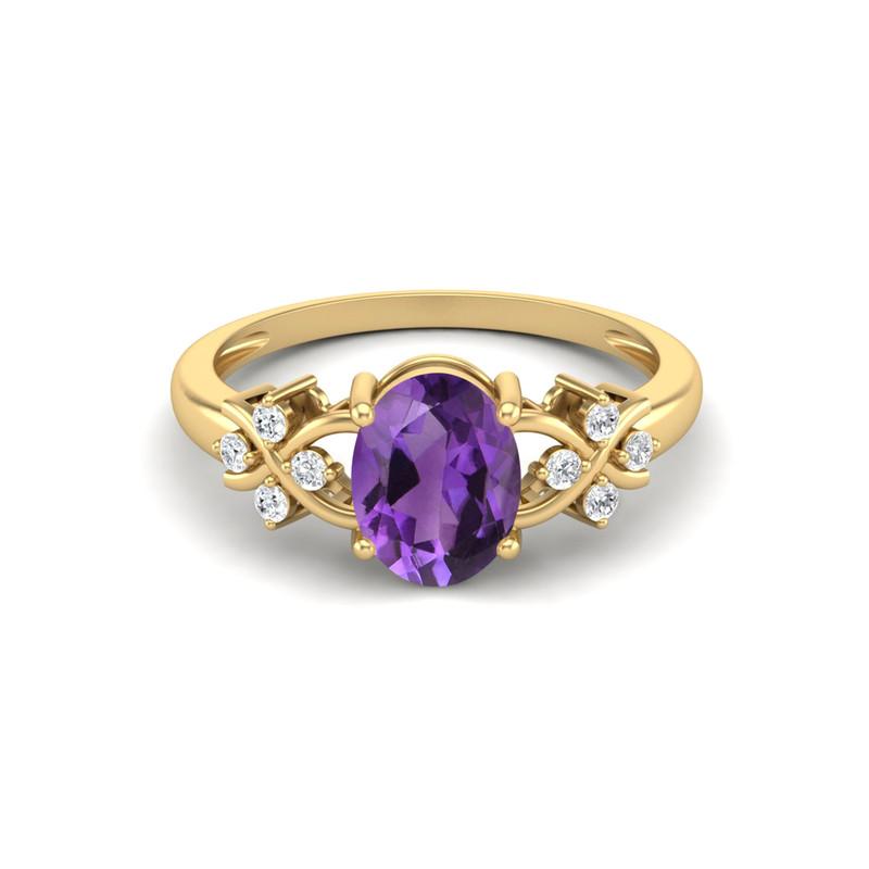 8X6MM Ovaler Amethyst Edelstein 925 Sterlingsilber Vergoldet Solitär Weinreben-inspiriert Damen Ehering