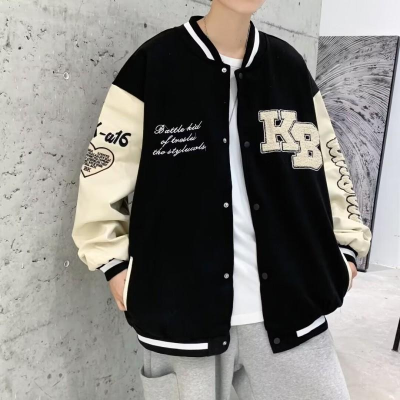 Giacca da Baseball Oversize da Uomo con Design Ricamato Streetwear Casual Vestibilità Larga Collo Alto