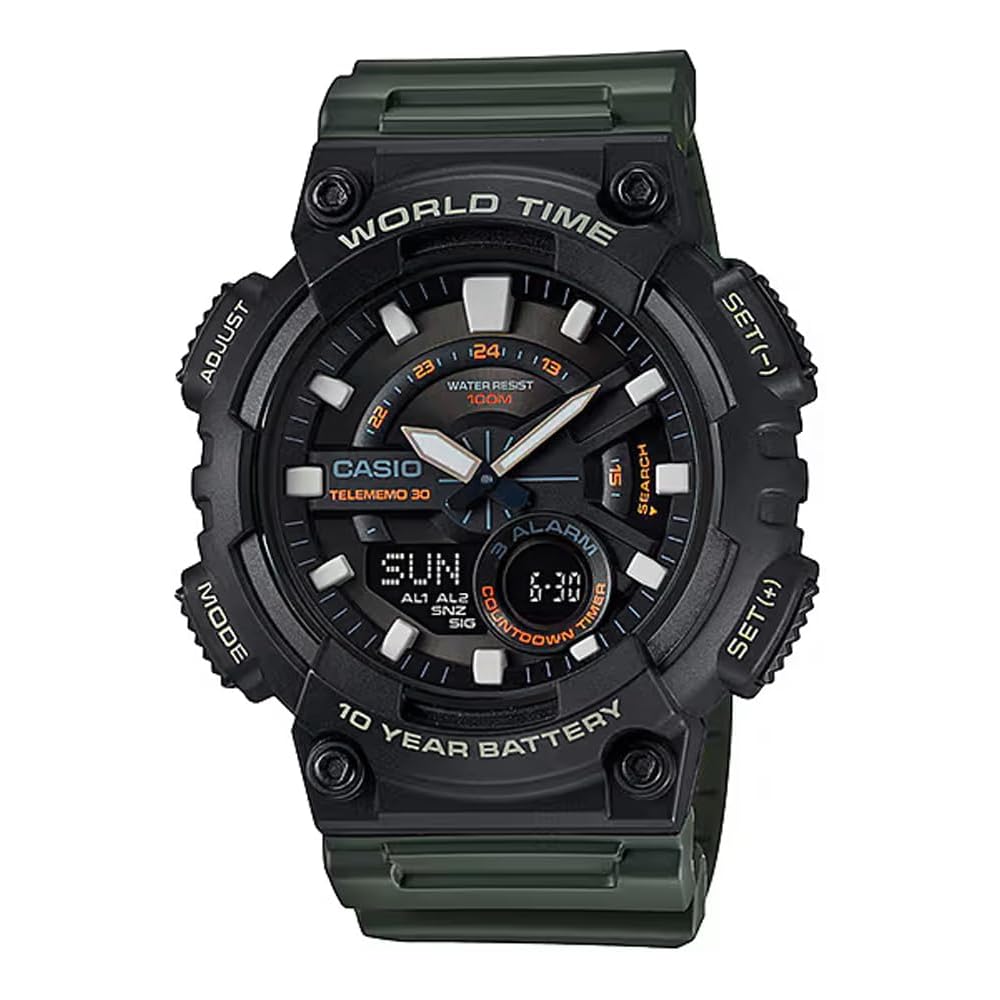 Casio AEQ-110W-3AV Men s Analog-Digital Quartz Watch Black LCD Military Green Imported Model