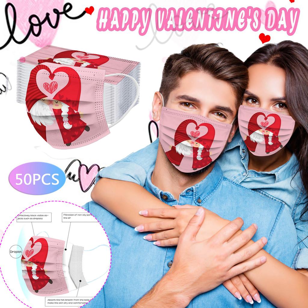 Disposable Face Masks UniseX Adults Valentine's Day Printed 3Layer Masks 50PCS uygun fiyatlı