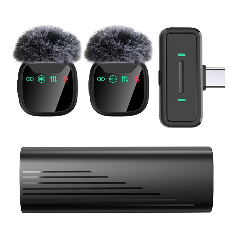 Mini Microfono Wireless Professionale con Custodia di Ricarica a Cassetto per IPhone Android Doppio Microfono Lavalier per Registrazione Video