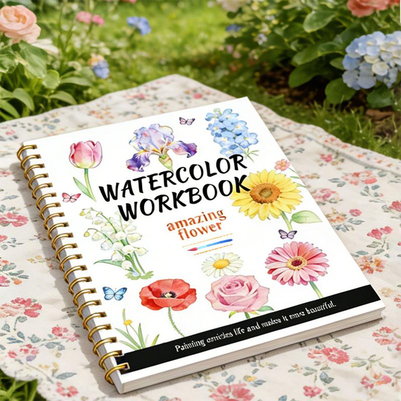 Cuaderno de Acuarela de Flores con Espiral Papel Grueso Guías Fáciles Para Principiantes Práctica Diaria de Arte