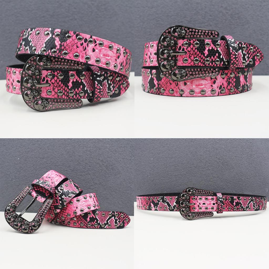 Cintura Unisex Y2K Teschio Strass con Borchie e Decorazioni Effetto Pelle di Serpente