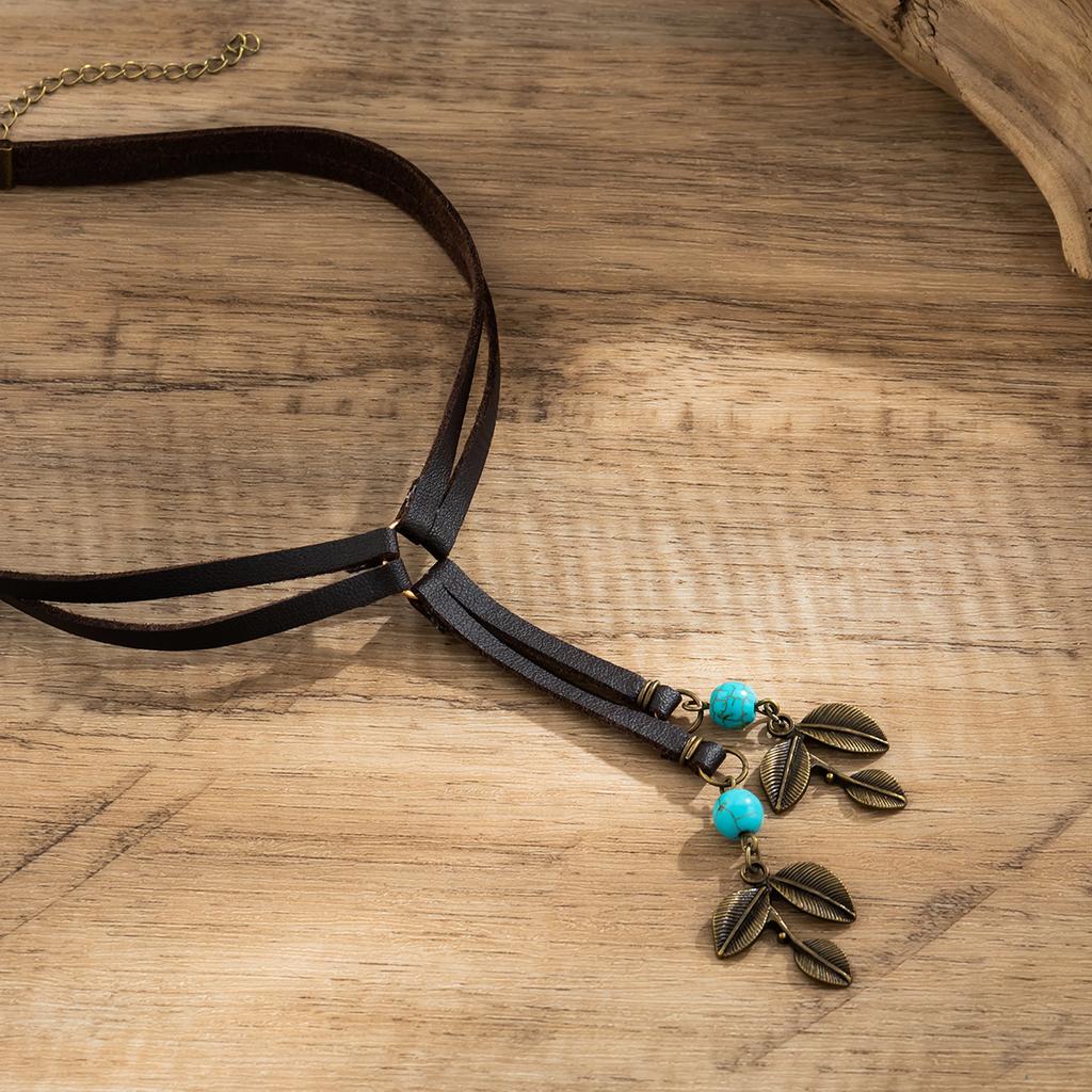 Ethnic Wind Turquoise Double Layer Korean Velvet Collarbone Chain Choker Sweet Cool Simple Necklace Female Jewellery