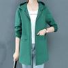 Women Autumn Large Size Casual Mid-length Windbreaker Female Spring Solid Color Long Sleeve Loose Hooded Coat