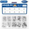 NINDEJIN 430 Stück E-Clip Sortiments-Set M1.2-M10 Edelstahl Kohlenstoffstahl Sprengring Unterlegscheibe E-förmiger Außen-Sicherungsring