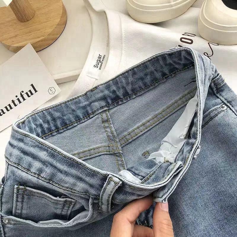 High Waisted Elastic Jeans for Female Students Micro Trumpet Wide Leg Pants Summer
