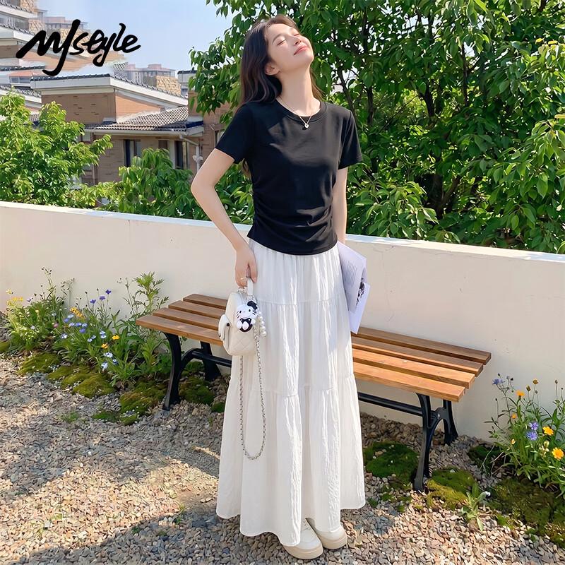 MJ STYLE Women s Pleated Short Sleeve Top & Skirt Set L