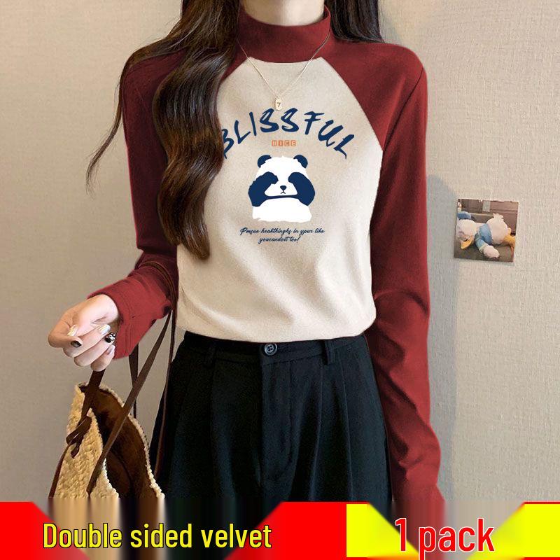 

German Velvet Color Block Women s Semi-High Neck Base Layer: Winter Warm Slim Fit Stretch Shirt 2XL (130-145 lbs)