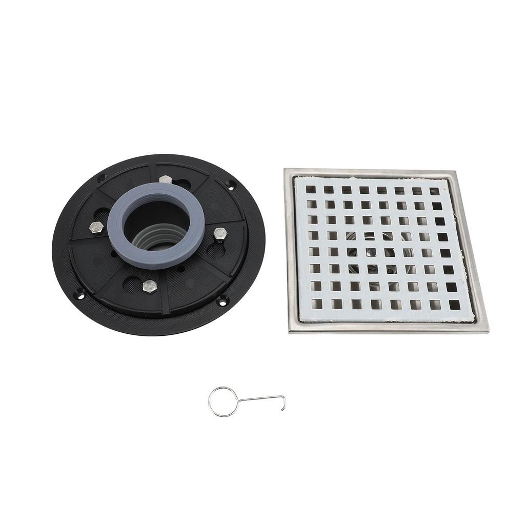 304 Stainless Steel Square Shower Floor Drain High Flow Floor Drain with Flange Removable Grid Cover for Bathroom