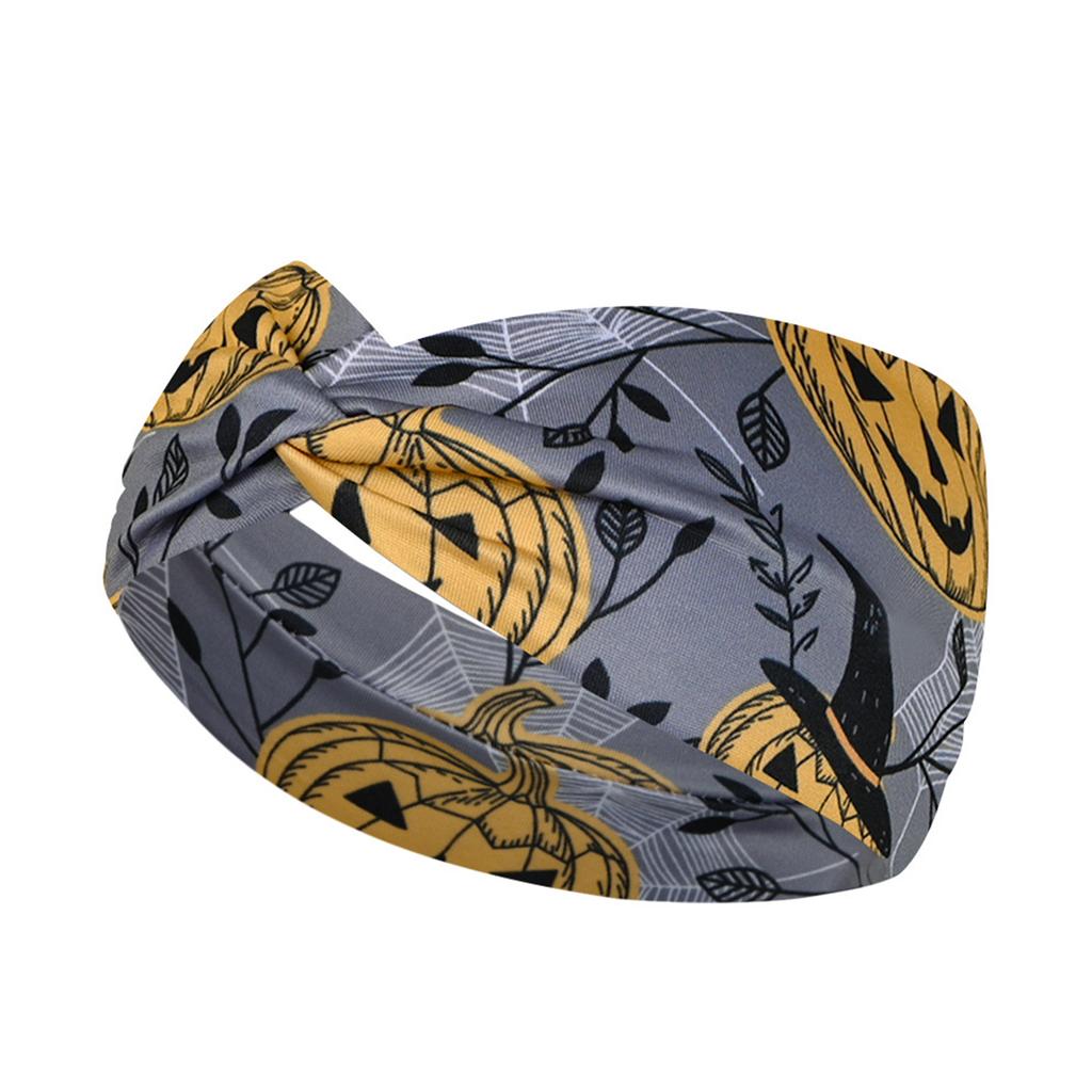Halloween Print Wide Knotted Headband for Women and Girls Soft Stretchy Fabric Head Wrap with Festive Patterns