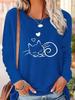 Women’s Cat Print Sweatshirt - Long Sleeve Pullover with Sleeping Kittens & Hearts