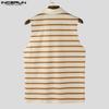 INCERUN Men Lapel Collar Sleeveless Stitching Striped Casual Loose Tank Tops