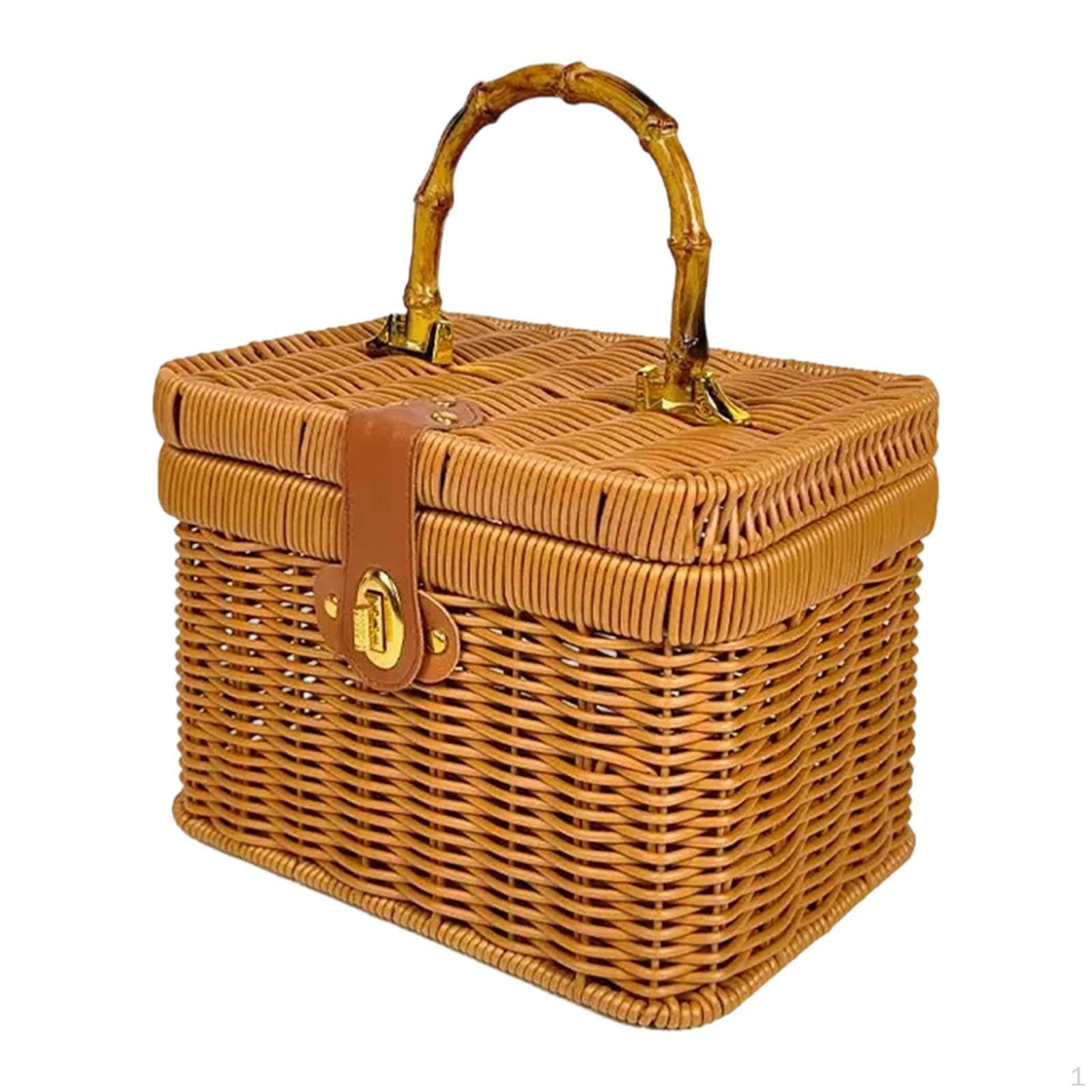 

Basket with Lid, Decorative Box, Rustic Suitcase Display Stand, Practical Organizer Made of Brown 27x21x21cm