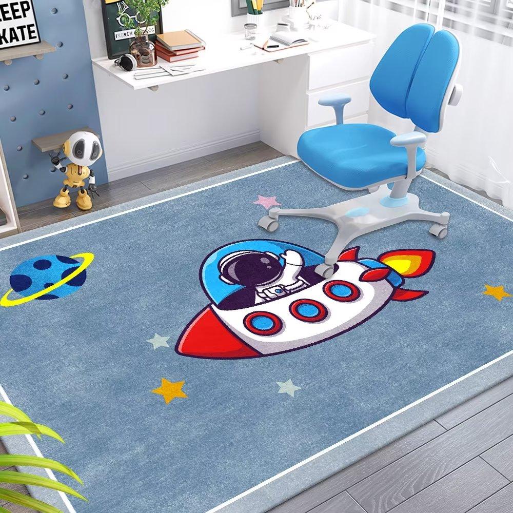 Soft Kids Cartoon Rug Spaceman Design Playroom Carpet Non Slip Floor Mat for Children Bedroom Living Room Nursery