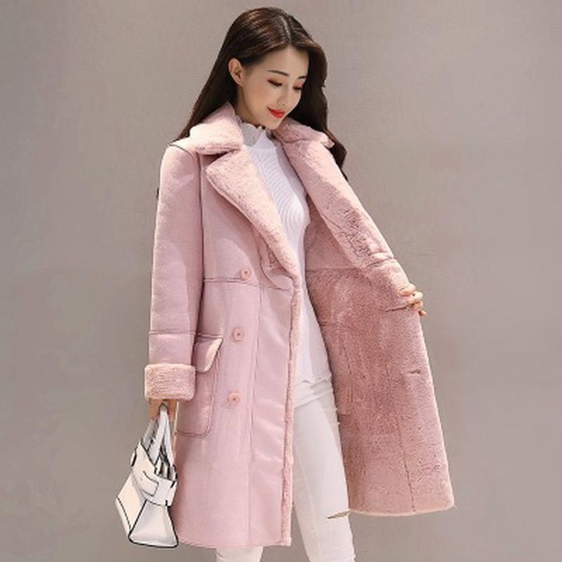 Women's Plus Size Autumn and Winter Solid Color Padded and Thickened Mid Length Suit Collar Button Warm Loose Tunic