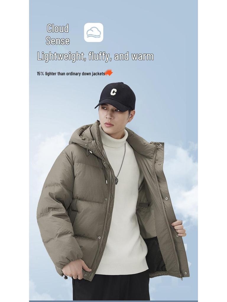 Men's 2025 Fashion Trend Black Hooded Down Jacket - 90% Down, Thick & Warm