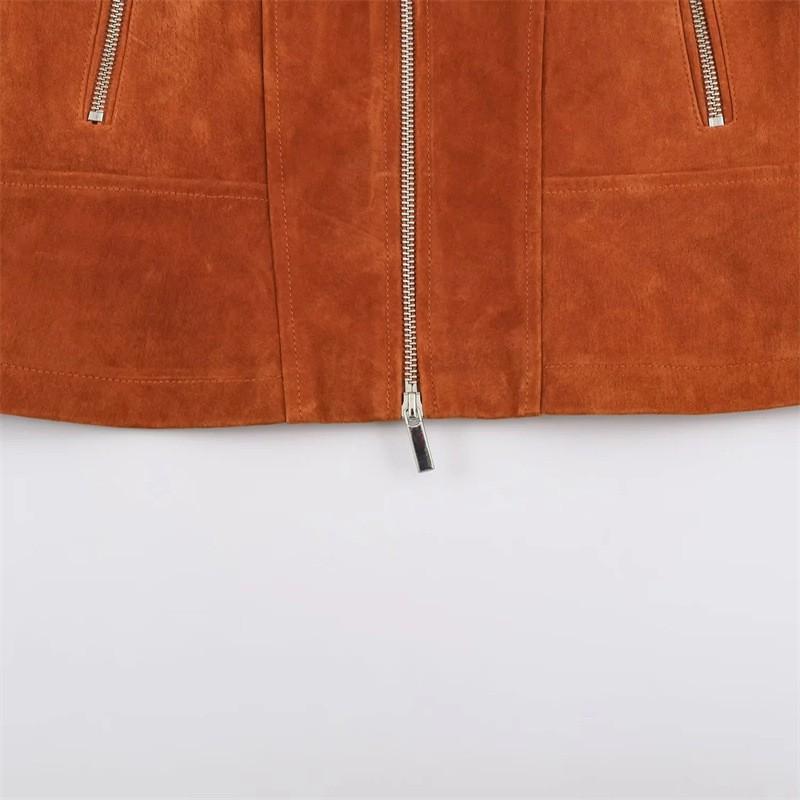 2026 Fall Womens Leather Look Stand Collar Jacket Loose Fit Casual Streetwear Outerwear