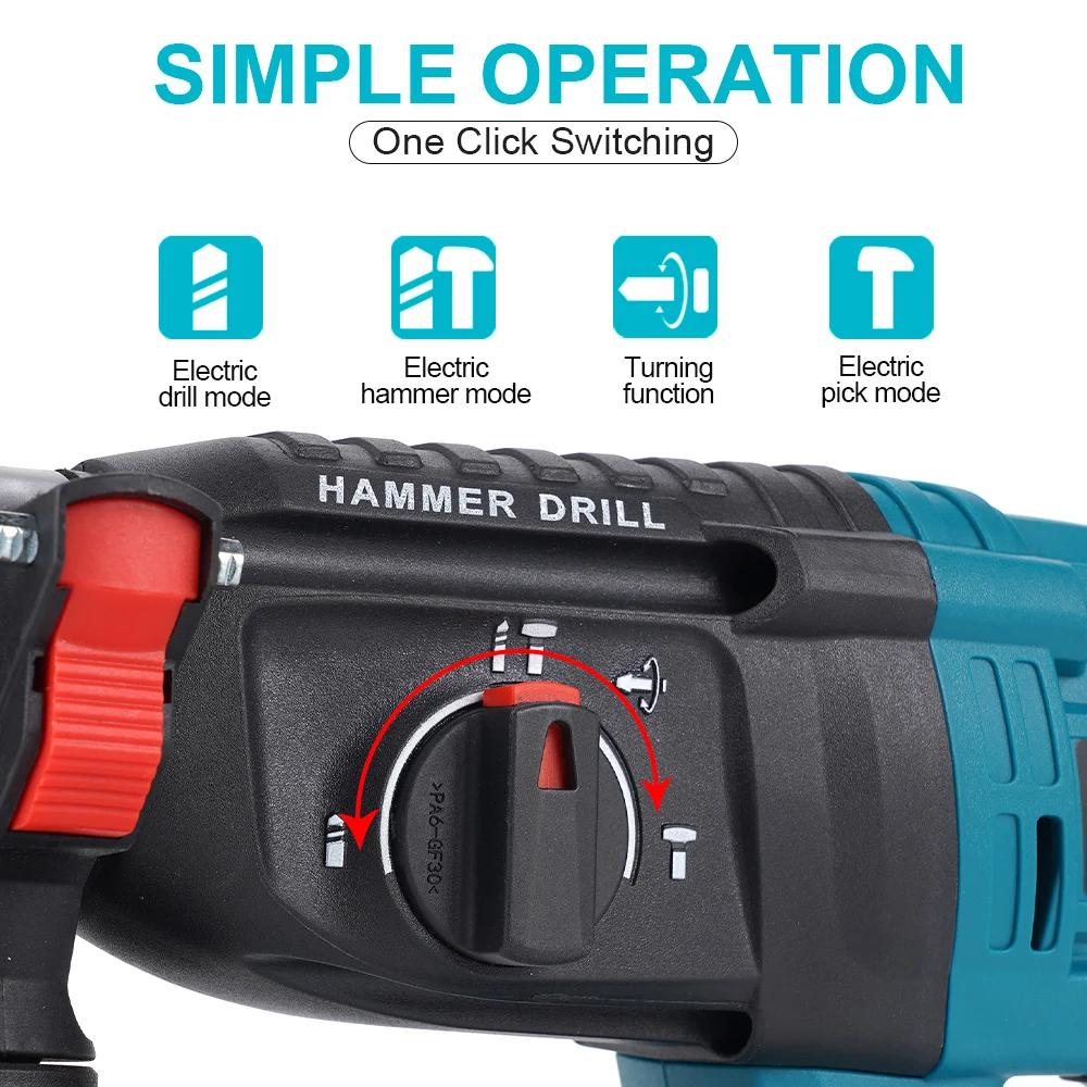 18V Brushless Electric Hammer Drill 4500bpm Multifunctional Rotary Cordless Rechargeable Power Tools For Makita Battery