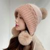 Perlenverzierte Haubenmützen Ohrenschutz Damen Beanies Wintermütze mit Bommel Herbst Winter