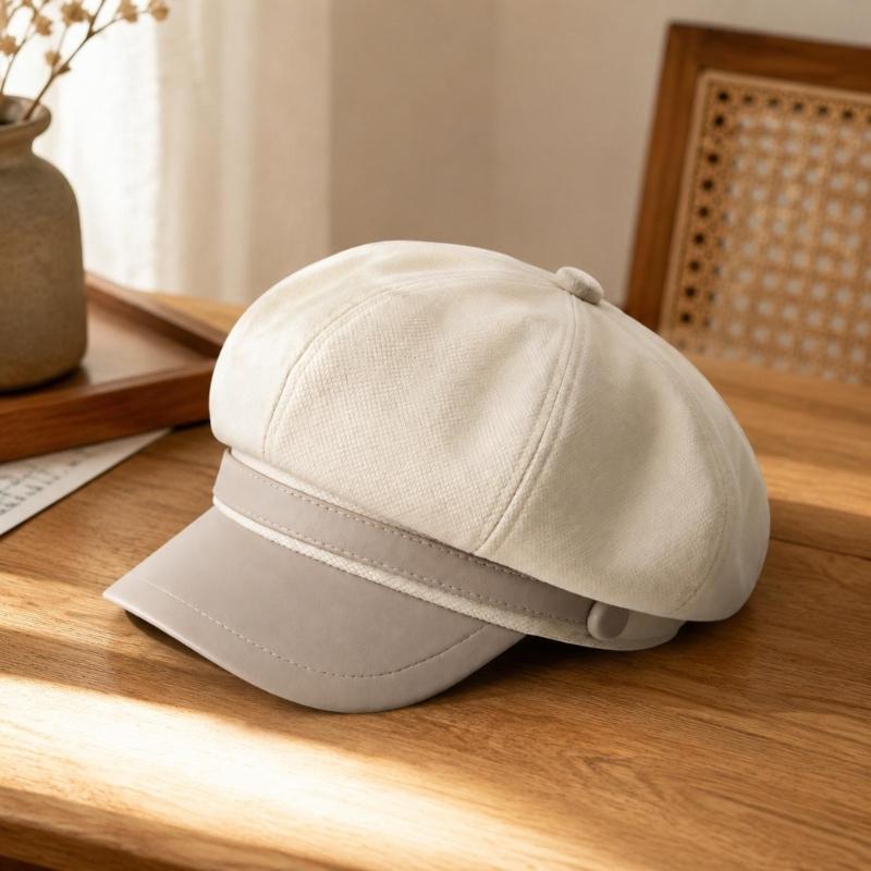 Warm Octagonal Cap for Adult and Teens, Soft Polyester Cabbie Hat with Short Brims and Button Detail for Winter Daily Styling, Street Wear