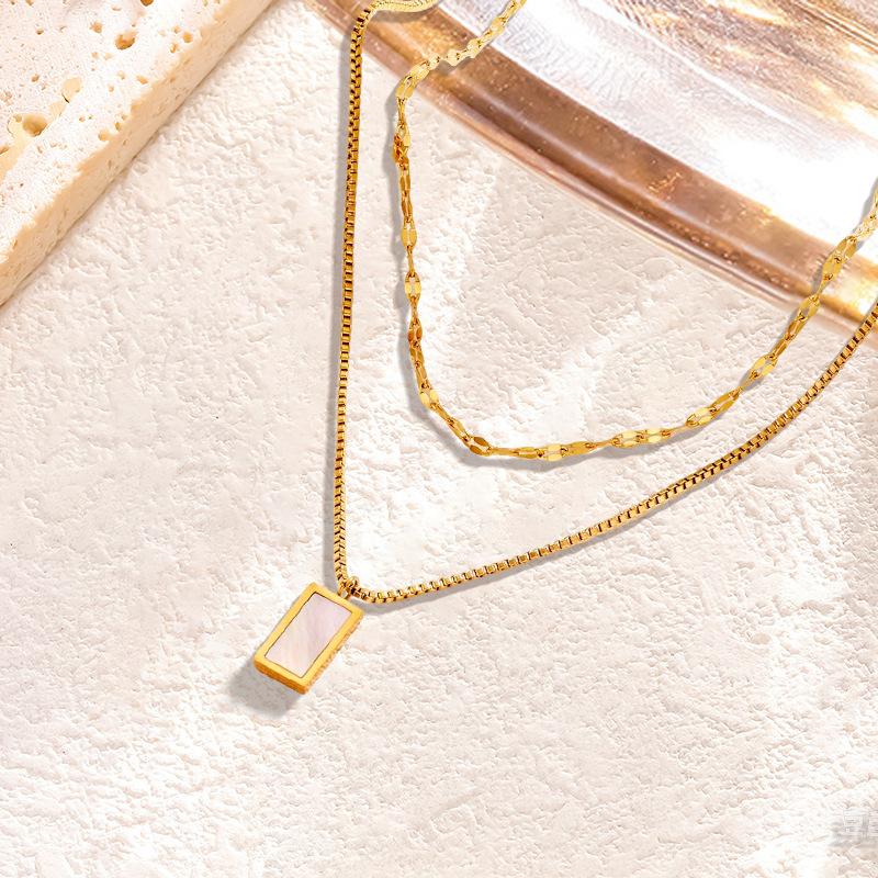 316L Stainless Steel New Fashion Jewelry Minimalism Embed Seashells 2-Layer Charm Chain Choker Necklaces Pendants For Women