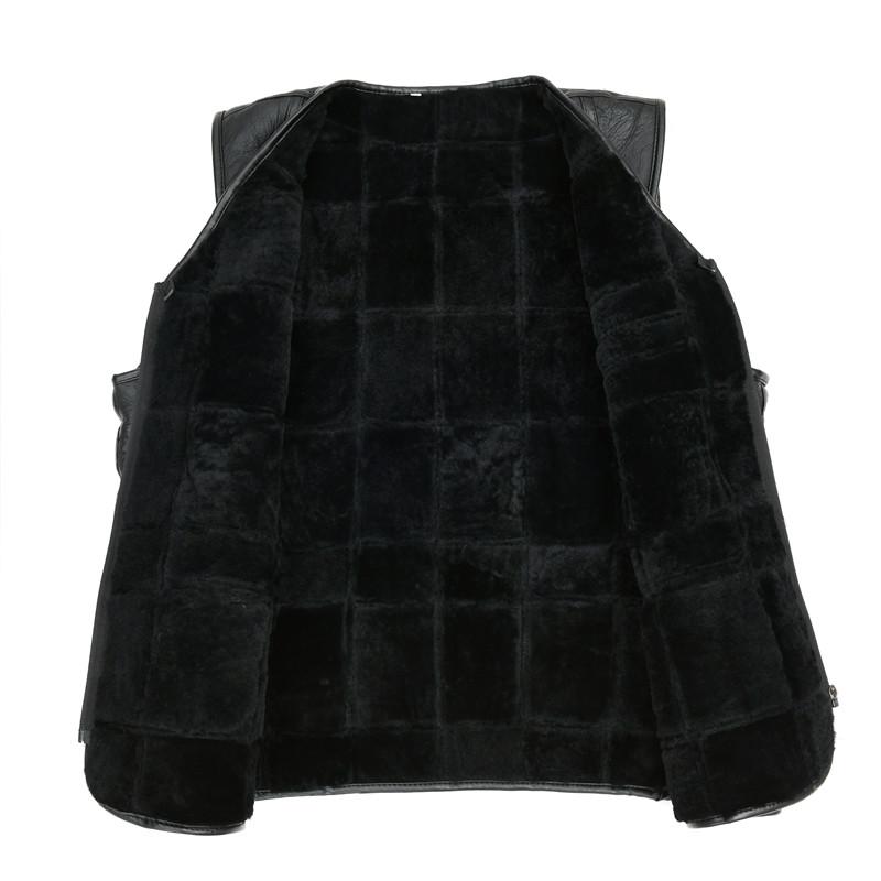 Male Winter Thick Warm Genuine Sheepskin Leather Vests Casual Men Natural Sheepskin Leather Gilets New Fashion Real Leather Vest