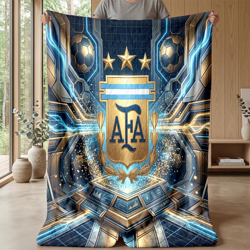 Argentina Football Printed Flannel Blanket Skin Friendly Warm Decorative Throw for Indoor Couch Bed Daily Use