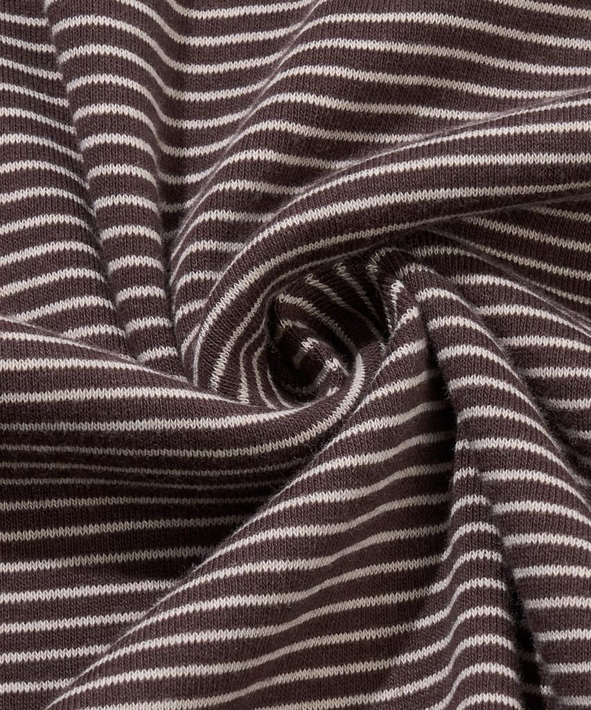 AGOD Roll-Up Snap Henley Neck Striped Half T-Shirt [Brown]