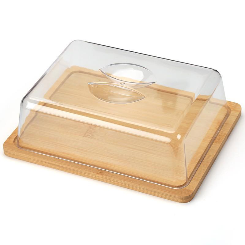 Bamboo Butter Storage Container with Transparent Lid and Tray 
