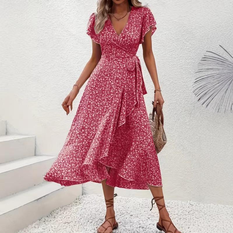 Small floral V-neck cardigan strap short sleeve bohemian pendulum vacation even