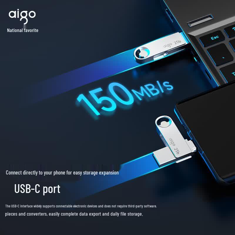 Aigo U322 64GB Silver Dual-Interface USB 3.2 Type-C Flash Drive