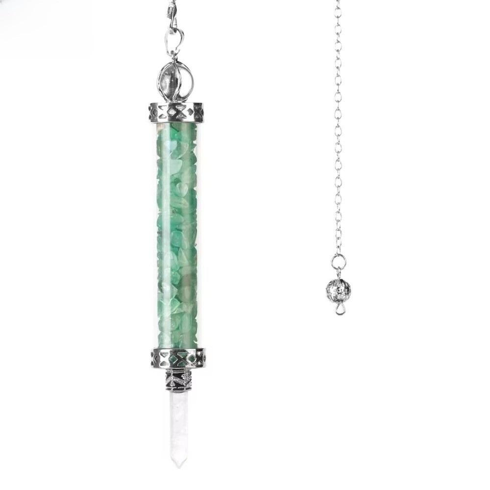 Crystal Stone Quartz Pendulum with Chain Pendant Design Wishing Bottle Pendulum Long Shape Clear Quartz Dowsing Pendulum