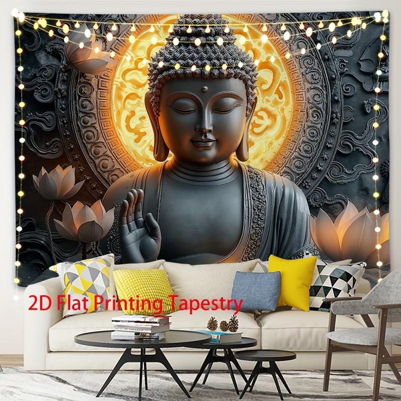 VIKAMA Retro Zen Lotus Buddha Art Tapestry Living Room Sofa Background Wall Yoga Room Wall Decoration
