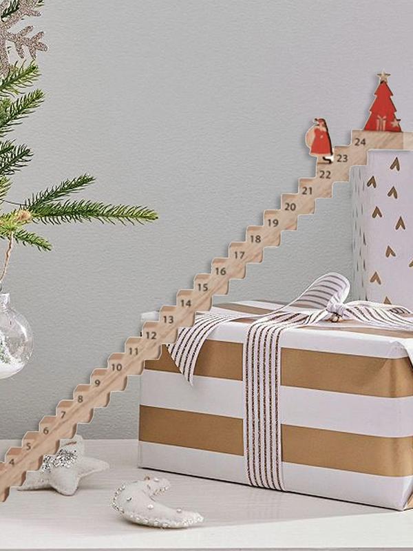 24 Days Countdown to Christmas Advent Calendar 2025 Christmas Wooden Stairs Climbing Santa Claus Desk Decoration
