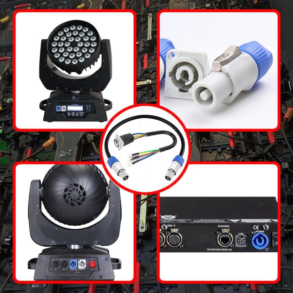 Heavy-Duty PowerCon Connectors, 3-Pin AC Male and Female, 250V 20A, High-Performance Aviation-Grade for Stage Lighting and Audio Equipment.