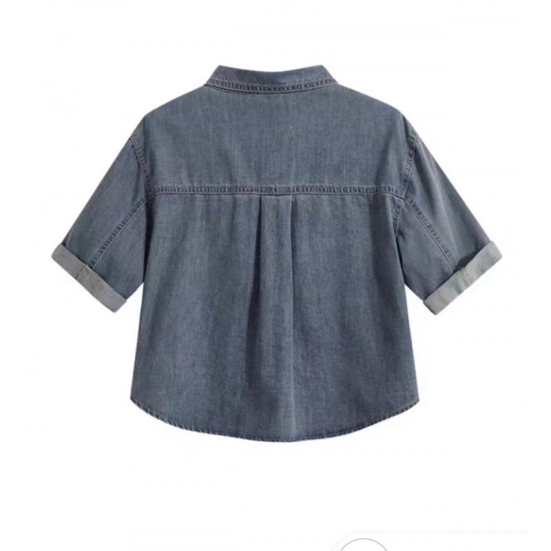 Summer 2026 Retro Hong Kong Style Petite Women's Short-Sleeve Denim Shirt