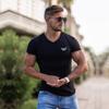 Muscleguys Men's Gym Clothes Summer Breathable Bodybuilding Short-sleeve Youthful Vitality V-nesk Knitted Shirt Business Casual