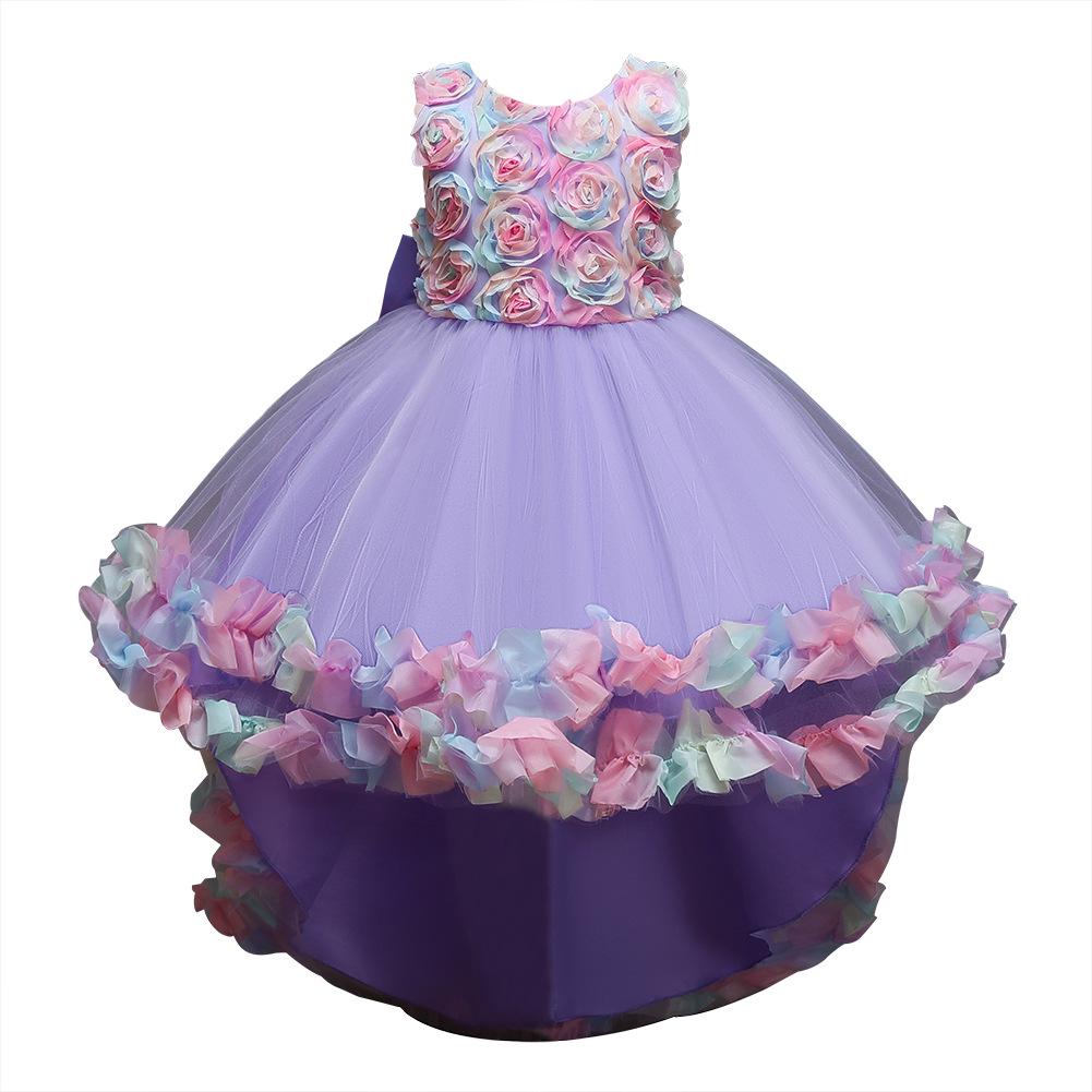 Girls' Cross-Border Formal Princess Train Dress with Lace - New Evening Performance Costume