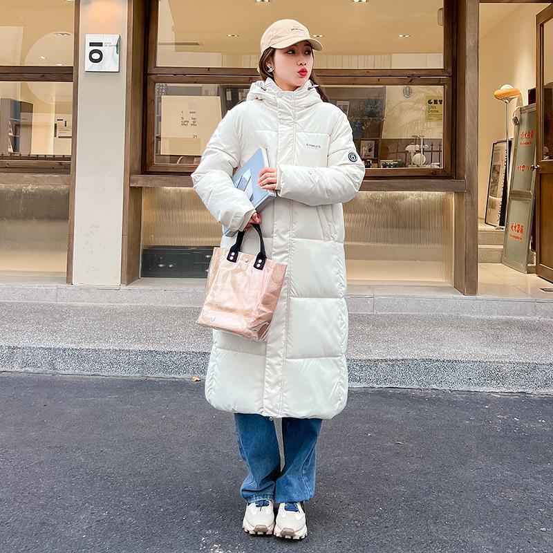 Women's Winter Mid-length Cotton-padded Jacket with Hood and Knee-length Loose Fit