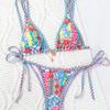 2024 European & American Print Triangle Cup Tie-Up Bikini Swimsuit for Women