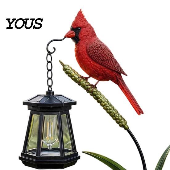 Healing Symbol Memorial Lamp Metal Red Bird Garden Stake Lamp, Vintage Lantern for Cemetery Yard Patio, Remembrance Candle Holder Rustic