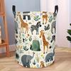 1 Jungle Wildlife Pattern Foldable Round Laundry Basket, Suitable for Bathroom, Bedroom, and Wardrobe Storage, Space-saving Organizer Basket, Essentia