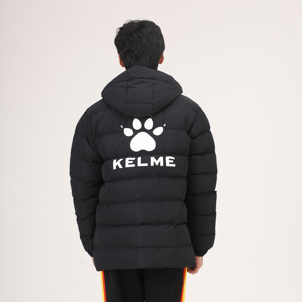 Kelme Hooded Coat, Short Length, Thick, Cold Weather, Loose Fit, Lightweight, Padded Jacket, Outdoor Coat/Training (Black, Size S)