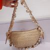 Bohemian Pearls Straw Bag Pearls Shell Hand-Woven Women Handbag Handwoven Conch Starfish Beach Bag Rattan Half Moon Shoulder Bag