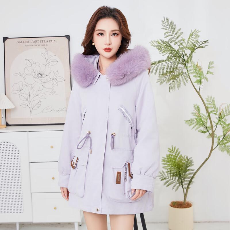 KAISER Women's Fox Fur Collar Parka with Rabbit Fur Liner