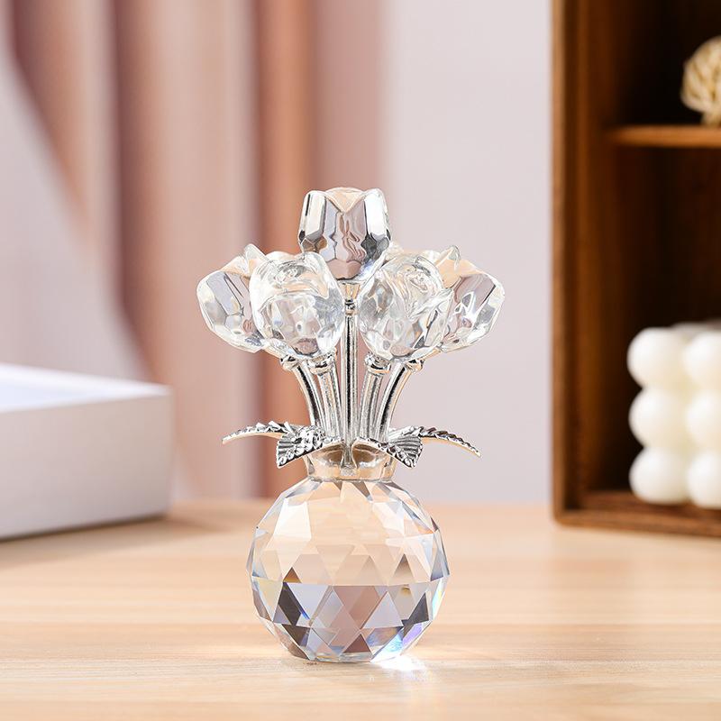 Ornate Crystal Rose Sculpture Handmade Artful Decor for Romantic Atmosphere