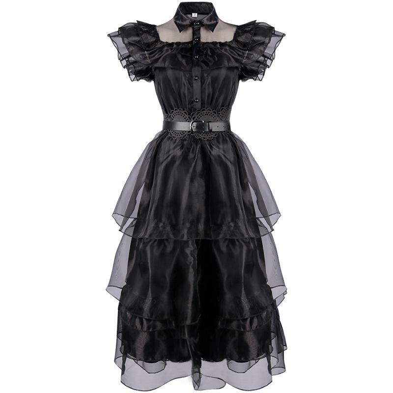 Damen Schwarz Halloween Filmcharakter Cosplay Abschlussballkleid