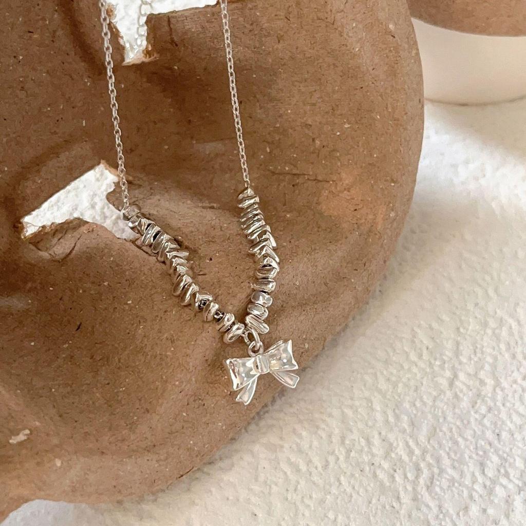 Yinruitai Sterling Silver Bow Necklace - Simple Korean Style Clavicle Chain for Women 