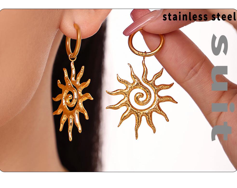 18k Gold-Plated Titanium Spiral Sun Pendant Necklace & Earrings Set